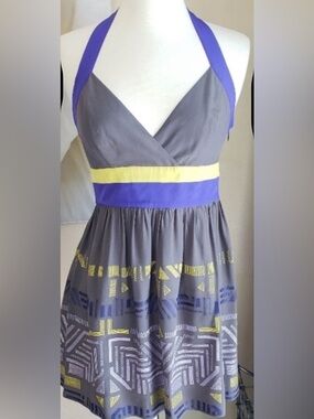 Marciano Gray Halter Tunic with Purple and Yellow Bands Size S